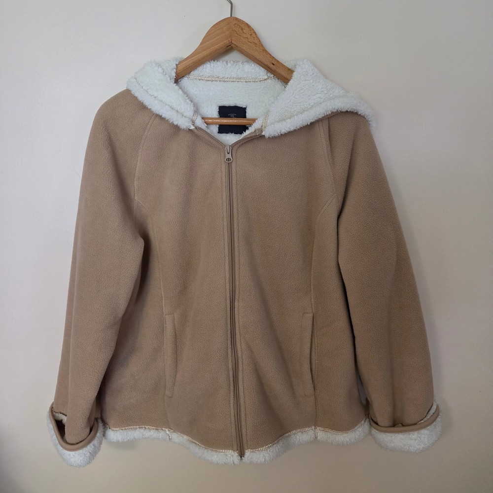Cabincore Womens 1X Dune Tan Fleece Sherpa Lined Hooded Teddy Jacket Layering